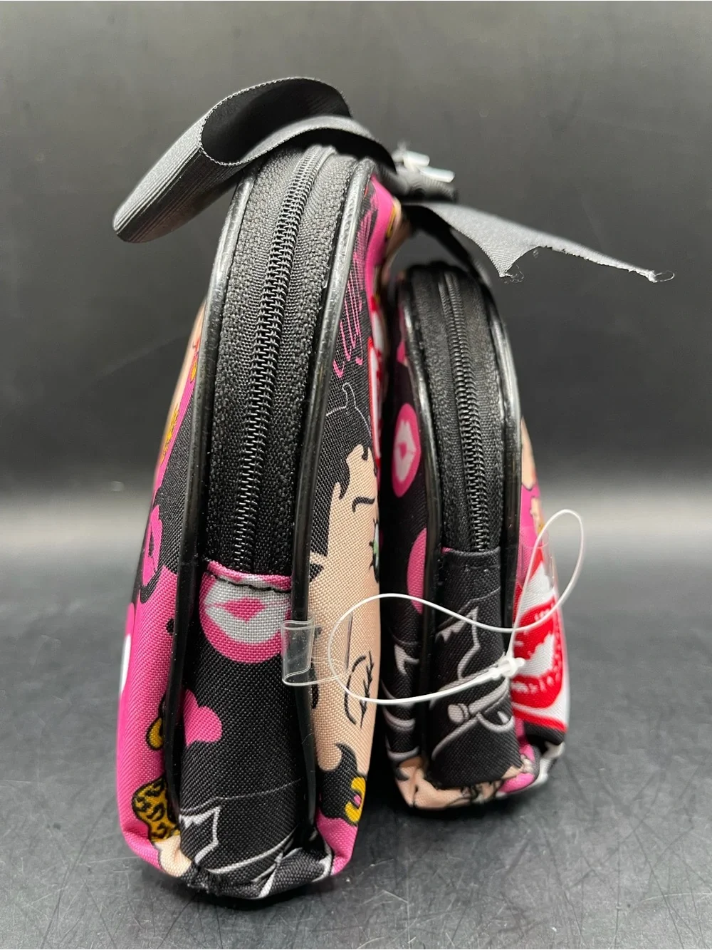 Betty Boop 2-Piece Makeup Bag Set - Pink Black Cartoon Cosmetic Pouches NWOT